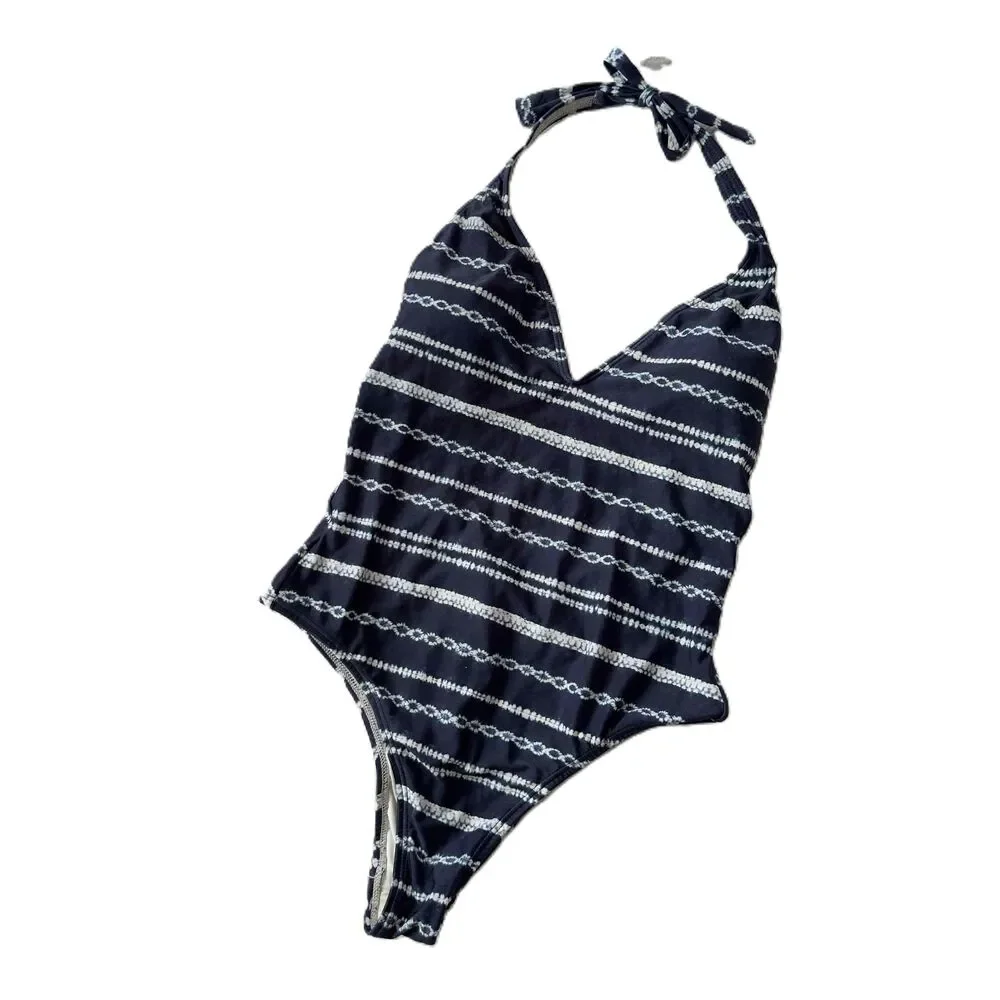 Vix Paula Hermanny Halter Tie-Back Plunge Navy Swimsuit Medium M - Picture 1 of 10